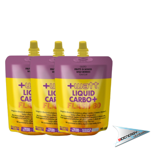 +Watt-LIQUID CARBO+ FLASH 80 (Confezione 12 pezzi da 80 ml - gusto Frutti di Bosco)     